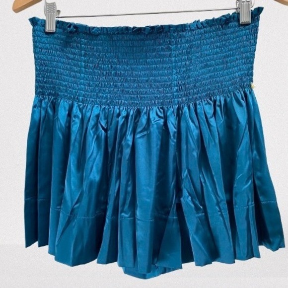 NEW Natural Life Daisy Skort Shorts Teal Satin Smocked Medium - Picture 4 of 5